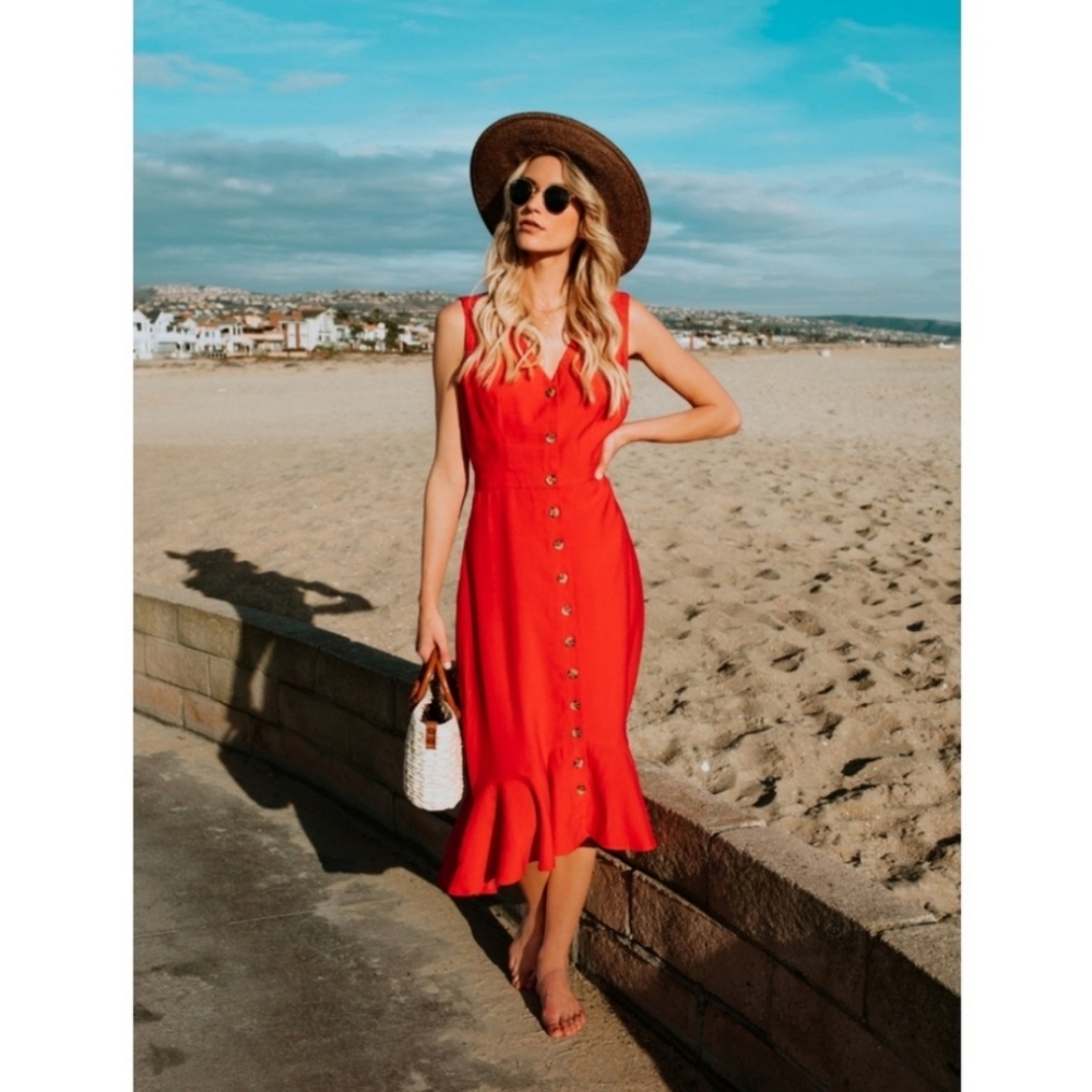 VICI Minka Button Down Ruffle Midi Dress